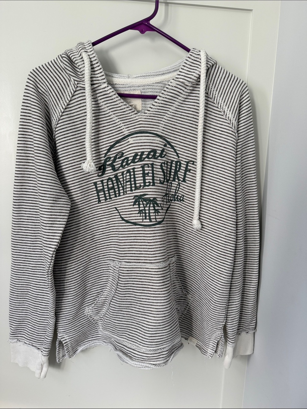 Blue 84 Grey & White Striped Hoodie with Surf Graphic